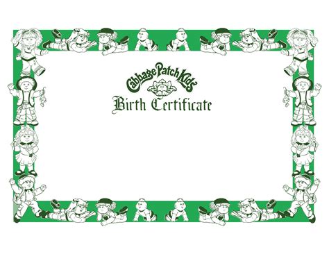 Printable Cabbage Patch Birth Certificate